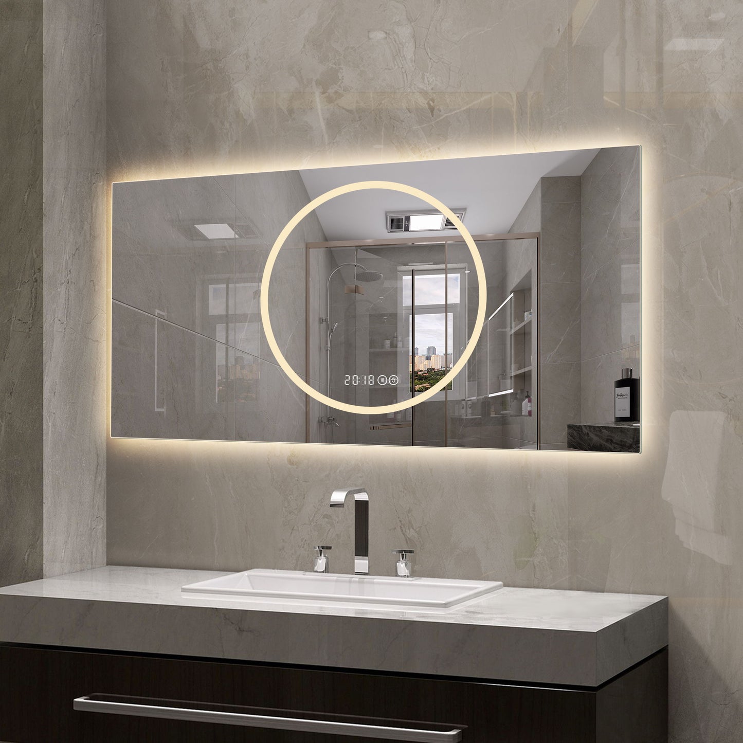 LED Vanity Mirror With Anti Fog & Dimmable Lights, Wall-Mounted - Antique Silver