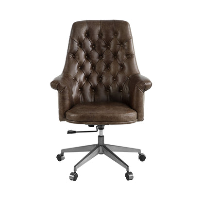 Dasan Dark Brown Top Grain Leather & Iron Swivel Office Chair