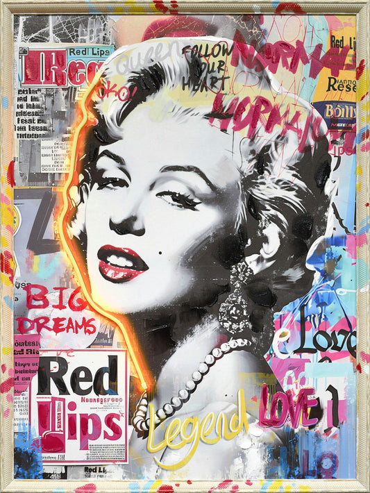Neon Glamour Muse - 25" x 33" Framed Wall Art - Red
