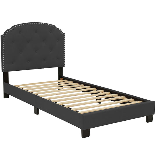 Button Tufted Bed With Nailhead Trim
