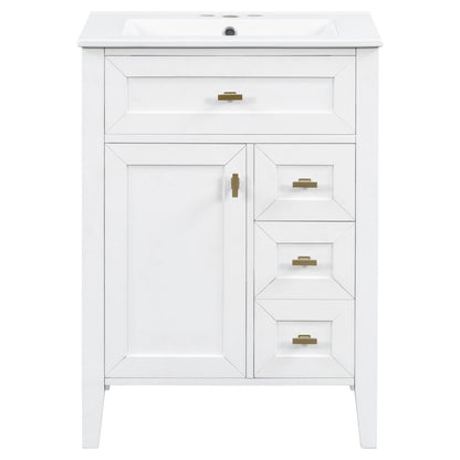 Bathroom Vanity With Sink, 3 Drawers & Cabinet With 2 Tier Door Storage Rack, Soft Close Doors & Drawers