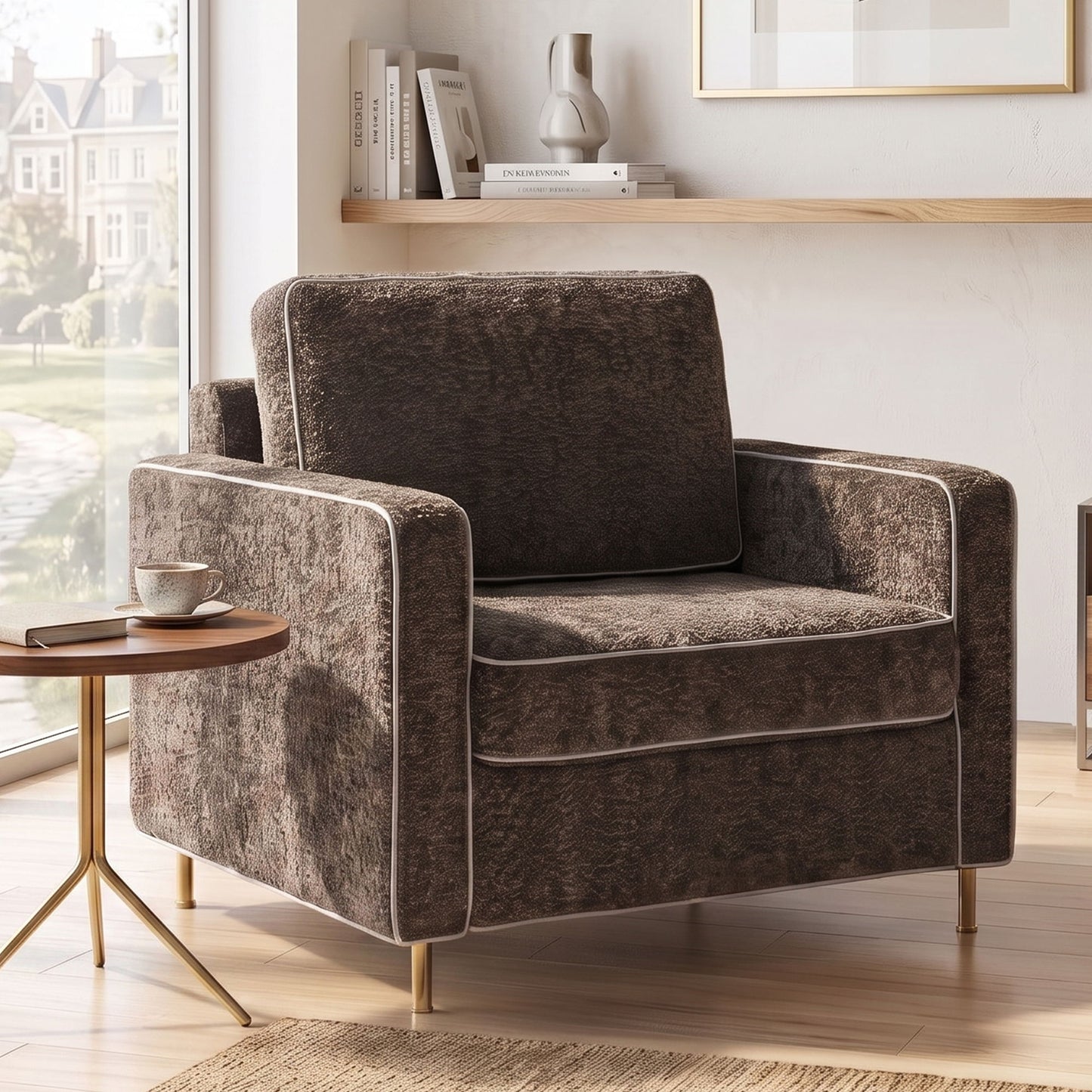 Accent Chair Upholstered Single Sofa With Square Arms, Sewn Pillow Back For Living Room