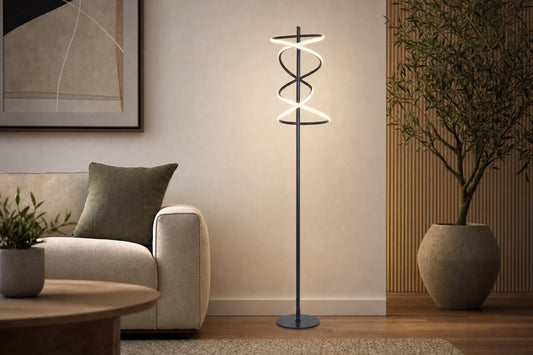 "Helix Radiance" LED Metal Floor Lamp - Matte Black