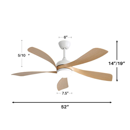 52" Ceiling Fan With 3 Color Dimmable LED Light, 5 Blades, Remote Control, Reversible DC Motor