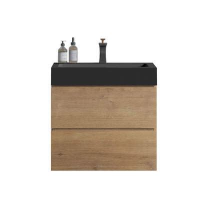 Alice - Natural Oak Bathroom Vanity With Sink, Large Storage Wall Mounted Floating Bathroom Vanity For Modern Bathroom, One-Piece Sink Basin Without Drain