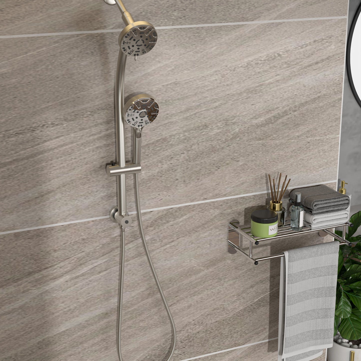 Multi Function Dual Shower Head System With 4.7" Rain Showerhead, 8 Function Hand Shower, Adjustable Slide Bar