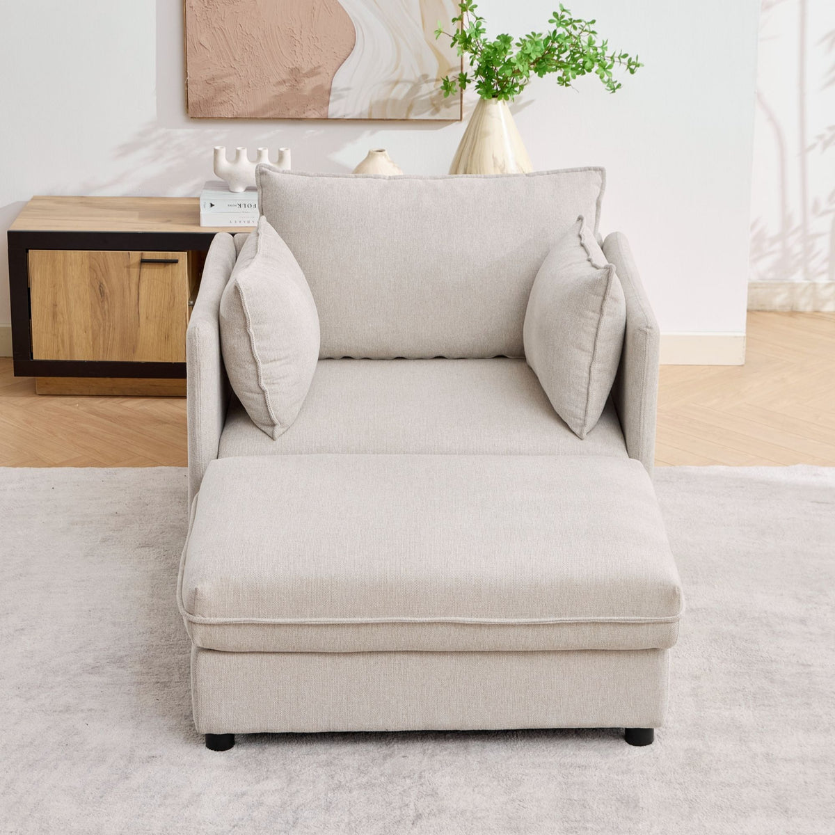 Oversized Deep Seat Accent Chair With Matching Storage Ottoman & Throw Pillows
