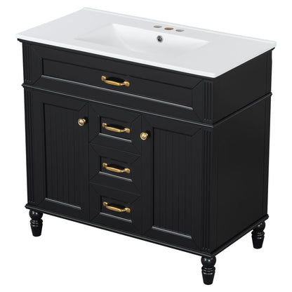 Bathroom Vanity With Sink, Flip-Out Top Drawer, Soft Close Doors, 2 Storage Drawers