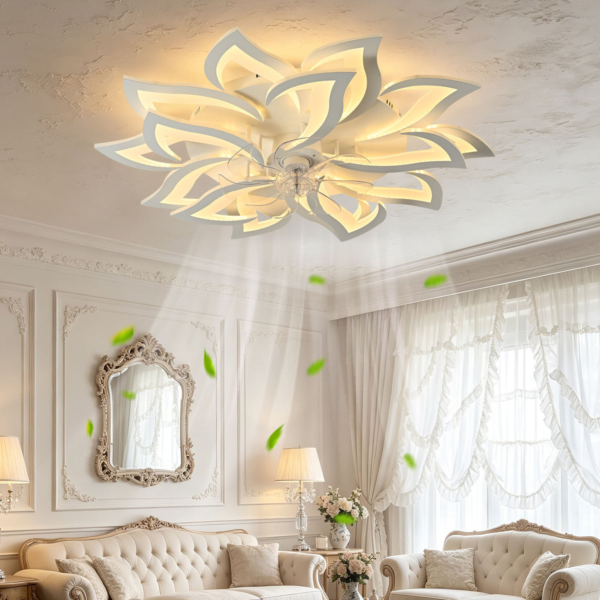 Ceiling Fan With Remote Control And Lights, 6 Speeds, 3 Color Temperatures, Low Profile Flush Mount