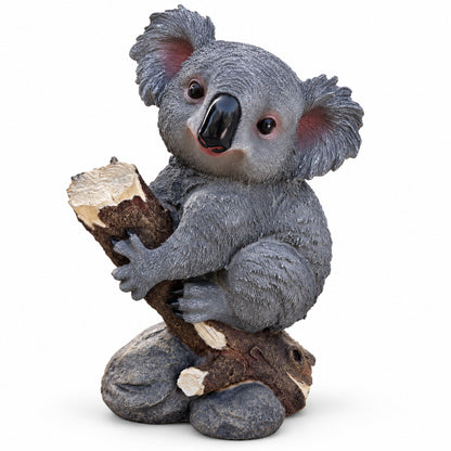 Koala Garden Statue Hand Painted Animal Sculpture With Log For Patio Home Decor - Dark Gray