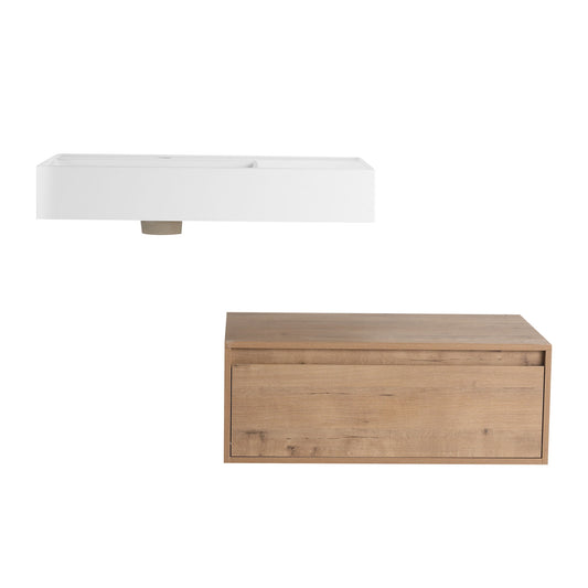 Modern Wall Mounted Bathroom Vanity With Resin Sink And Soft Close Drawer In Imitative - Imitative Oak
