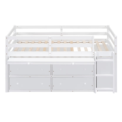 Loft Bed With Retractable Writing Desk And 4 Drawers, With Lateral Portable Desk And Shelves
