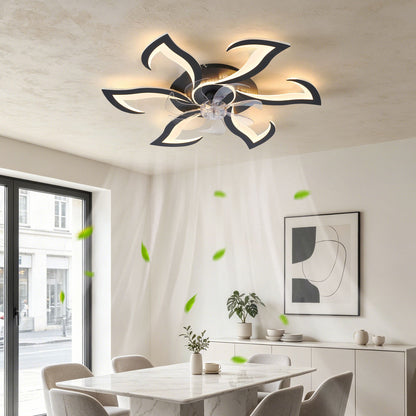 Flower Ceiling Fan With LED Dimmable Light, Flush Mount Ceiling Fan With Remote Control, Low Profile Design, 6 Speeds, Timing Function