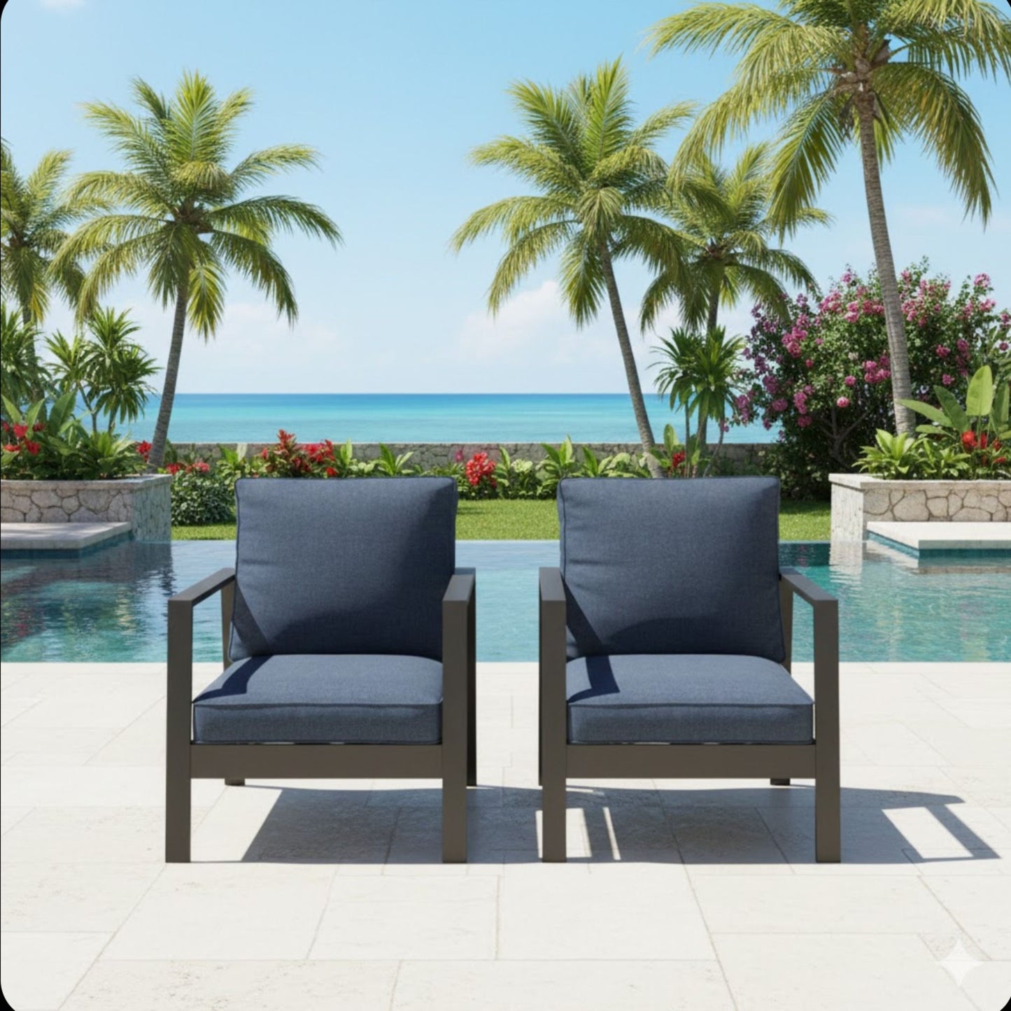 All-Weather Ergonomic Patio Armchairs With Thick Cushions (Set of 2)