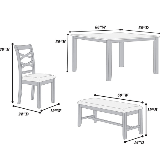 Dining Set 6 Piece With Table And Upholstered X Back Chairs - Charcoal