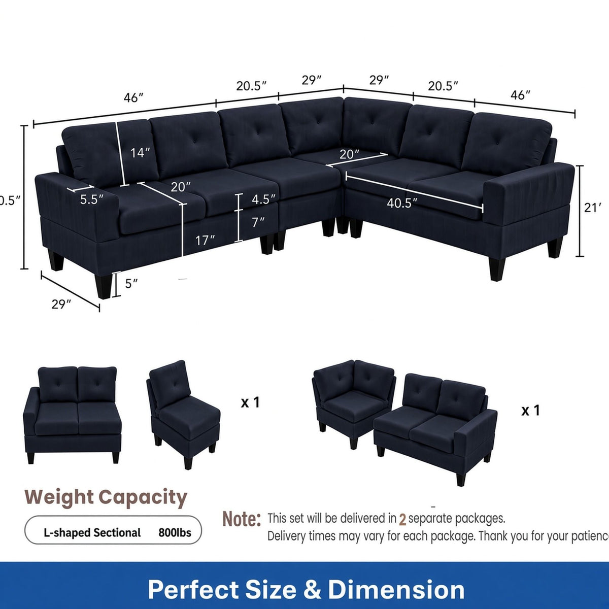 Modular L - Shaped Sectional Sofa 6 Seater 4 Piece Couch With Chaise