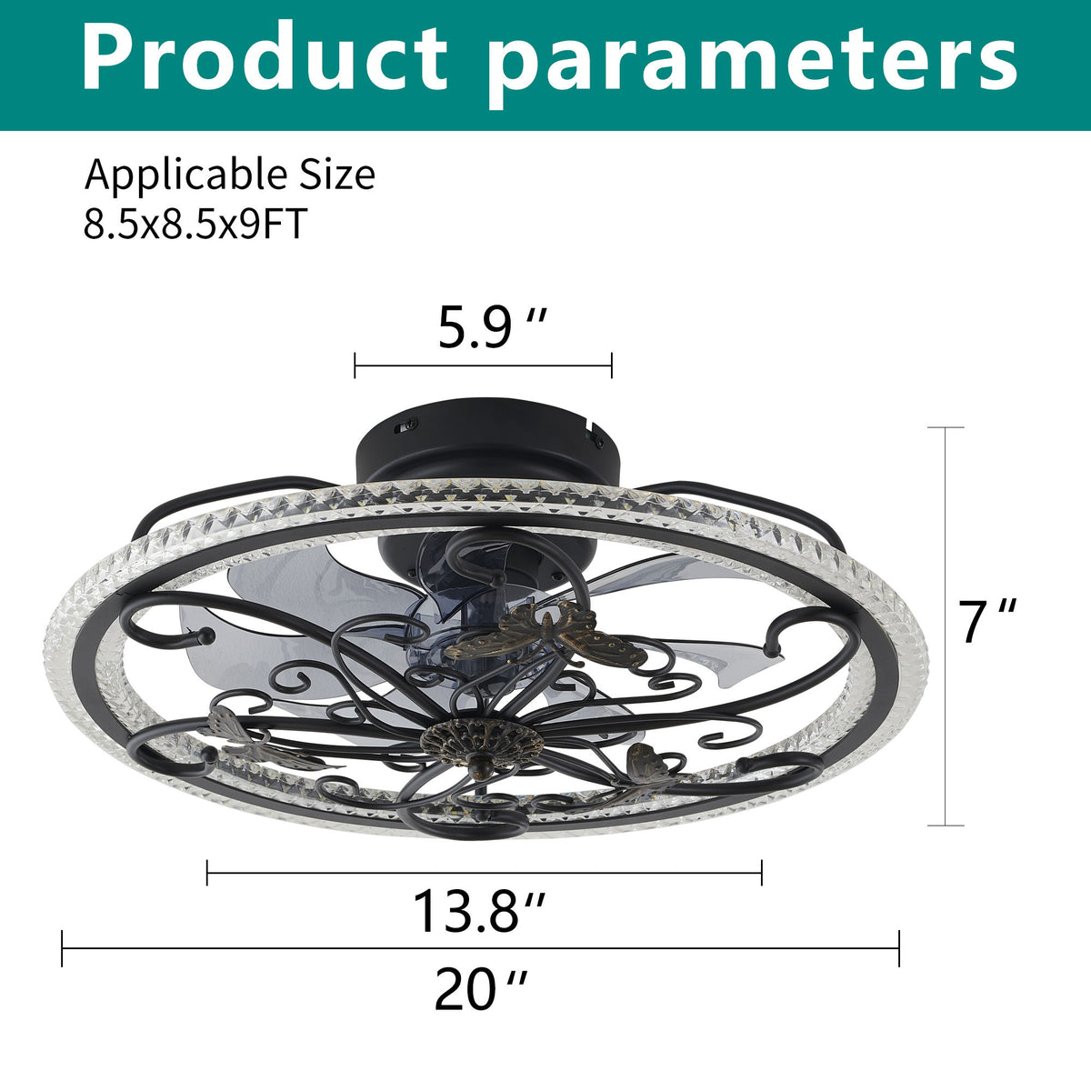 Ceiling Fan With Lights Remote Control, 6 Speeds 3 Color Caged Ceiling Fan - Matte Black