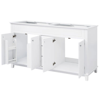 Bathroom Vanity Cabinet Only, 3 Drawers & 4 Doors & Double Layer Shelves - White