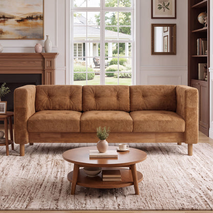 3 Seater Sofa With Square Arms, Tufted Pillow Back For Living Room