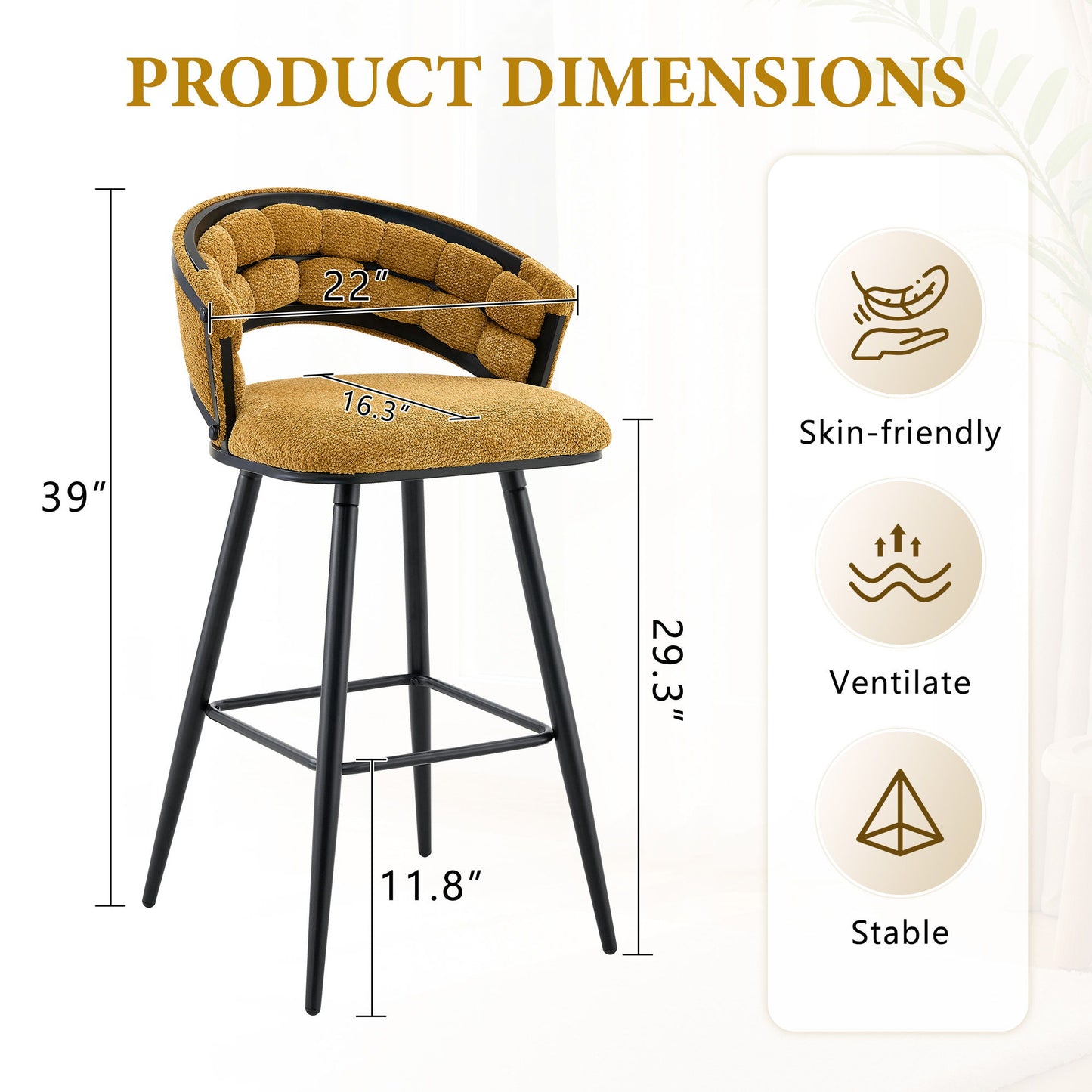 Bar Stools, Kitchen Island Counter Height Stools (Set of 2)