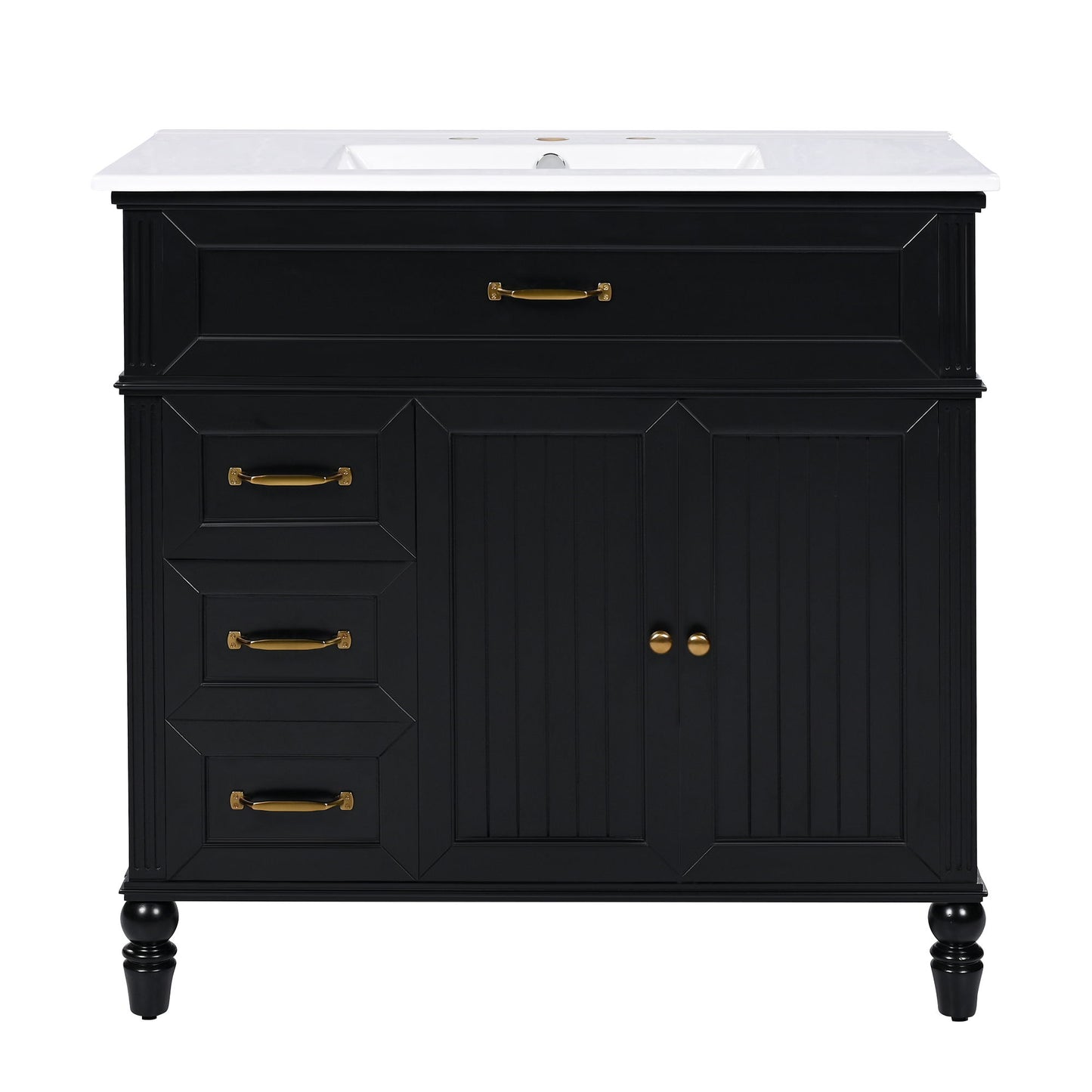 36" Bathroom Vanity With Sink, Freestanding Cabinet With Drawers, 2 Package - Black