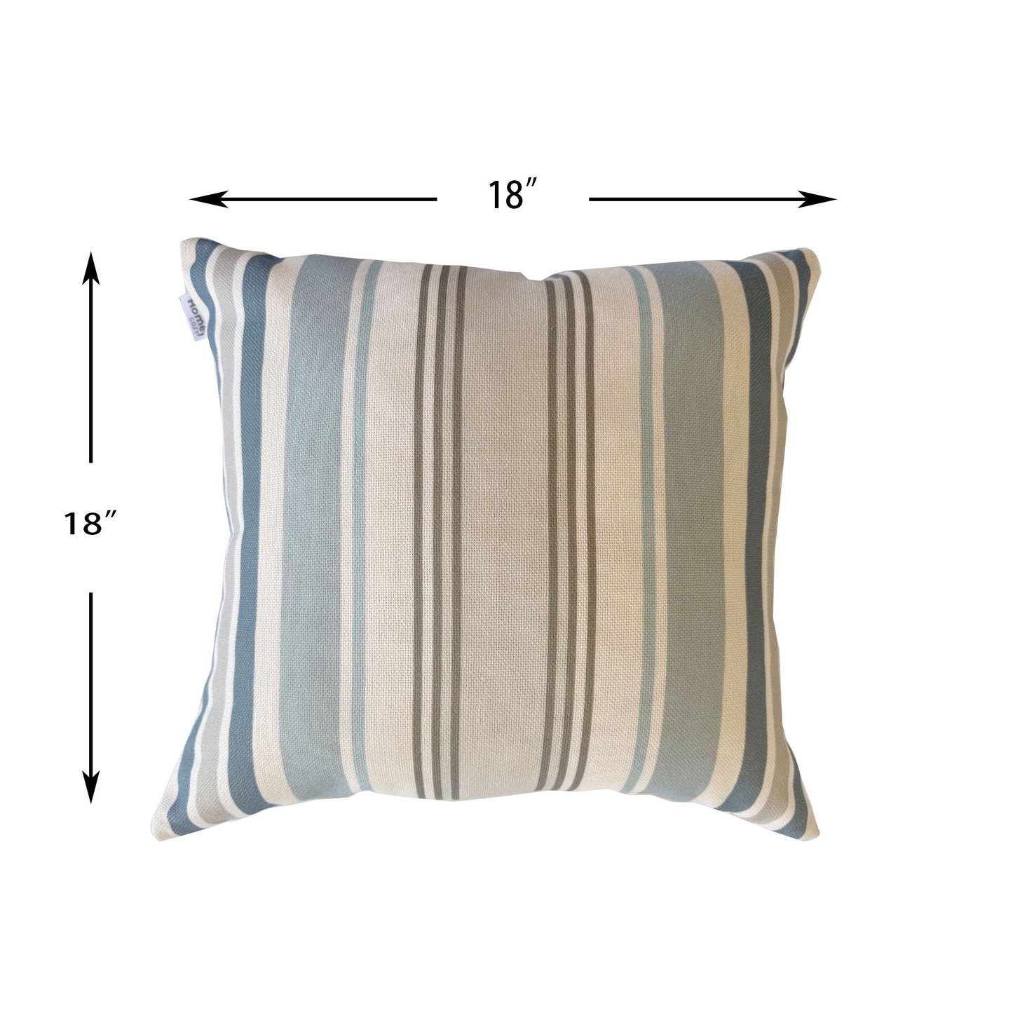 Striped pillow with dimensions on a white background