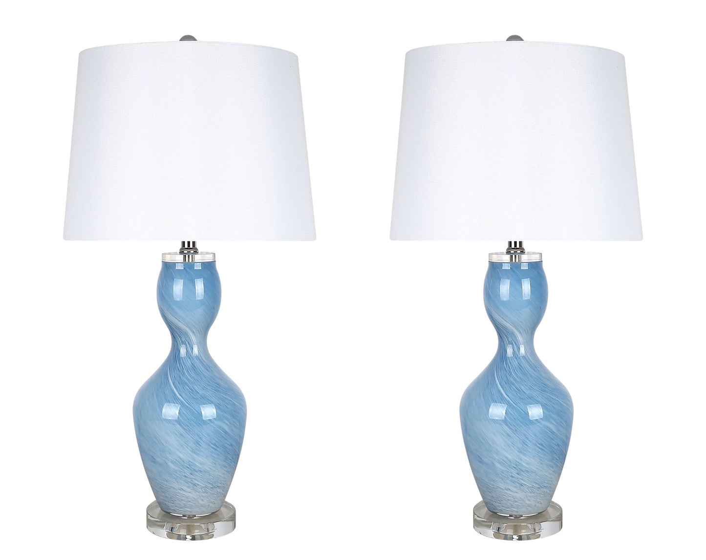 "Azure Elegance" Art Glass Table Lamp (Set of 2) - Blue Art Glass