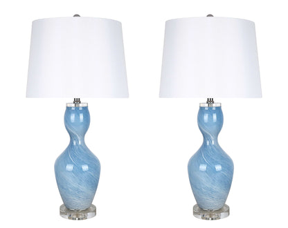 "Azure Elegance" Art Glass Table Lamp (Set of 2) - Blue Art Glass