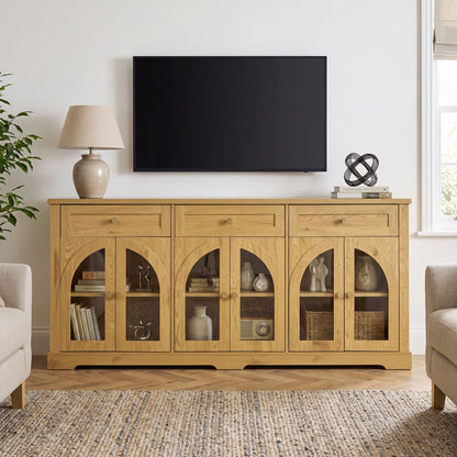 Sideboard Cabinet With 3 Drawers And 6 Arched Glass Doors