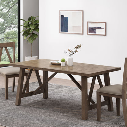 Farmhouse Style Dining Table With Wood Like Top