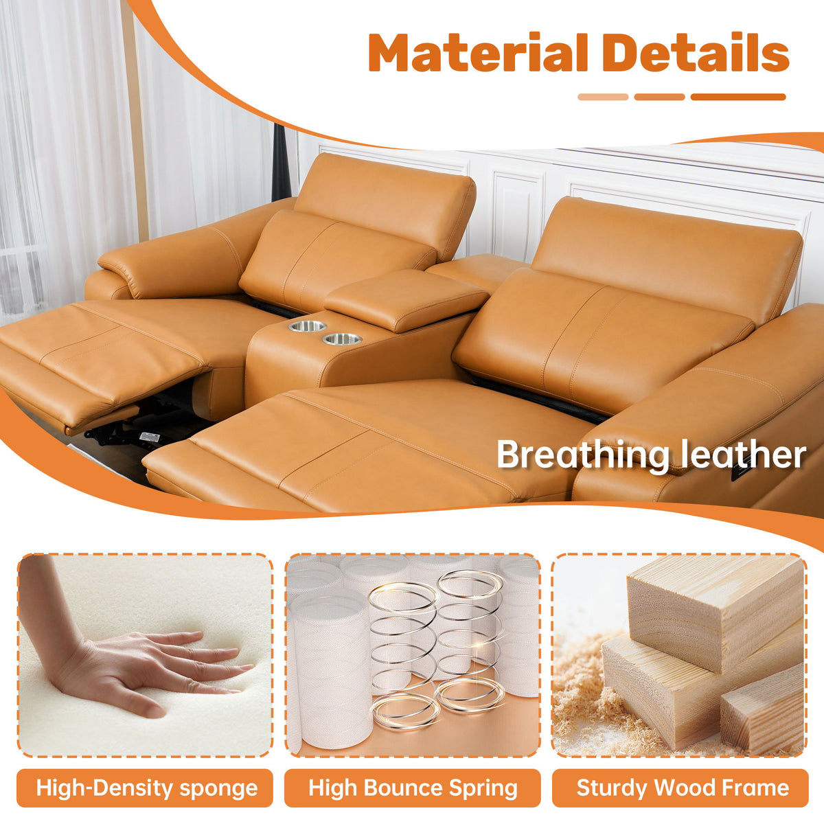 Modular Sofa With Recliners And Cup Holders Sectional Set