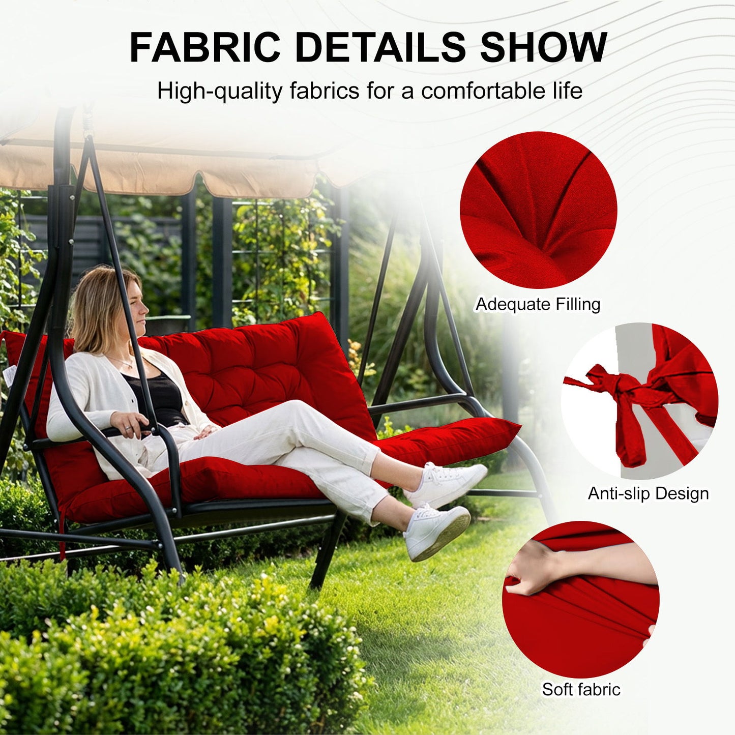 3 Seater Outdoor Porch Swing Cushion With Backrest