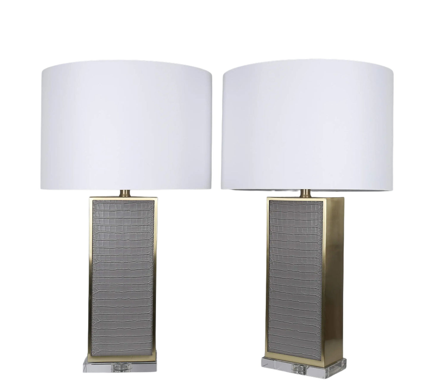 Gator Luxe PU Alligator Leather, Crystal & Metal Table Lamp (Set of 2) - Gray Gator Pu / Soft Gold
