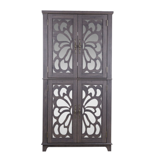 Modern Sideboard Buffet With 4 Mirrored Doors, Adjustable Shelves