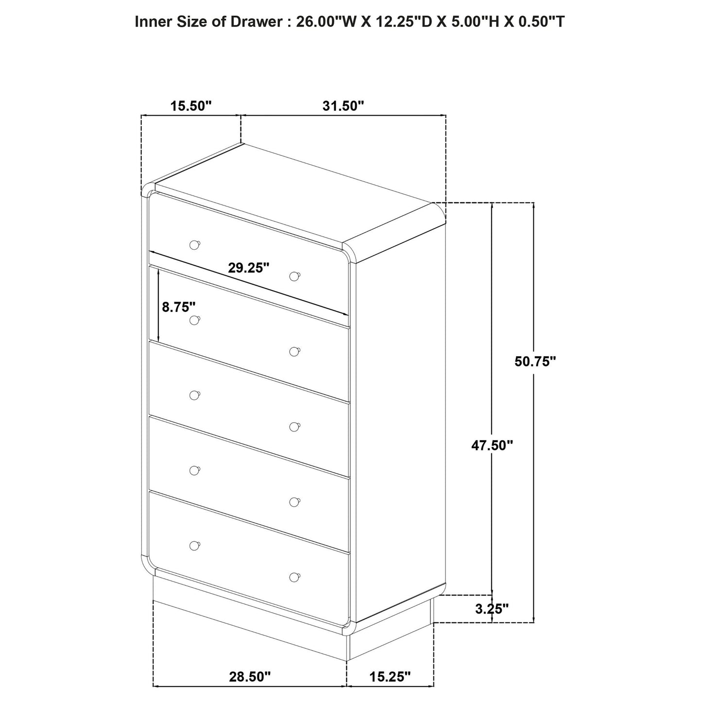 Burton - 5 Drawer Chest Of Drawers - Black
