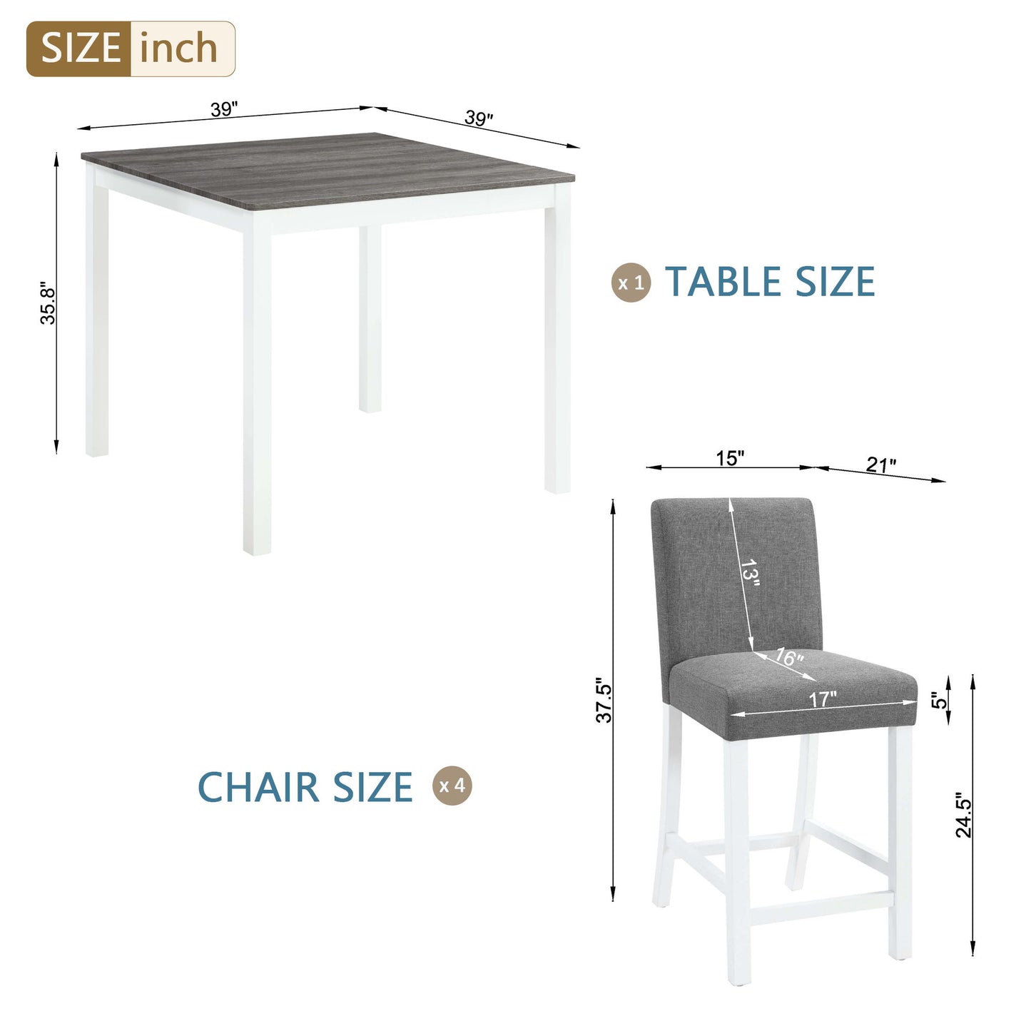 5 Piece Counter Height Table Set With 4 Chairs