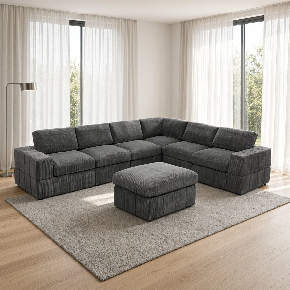 Oversized Modular Sectional Sofa, Reversible With Ottoman