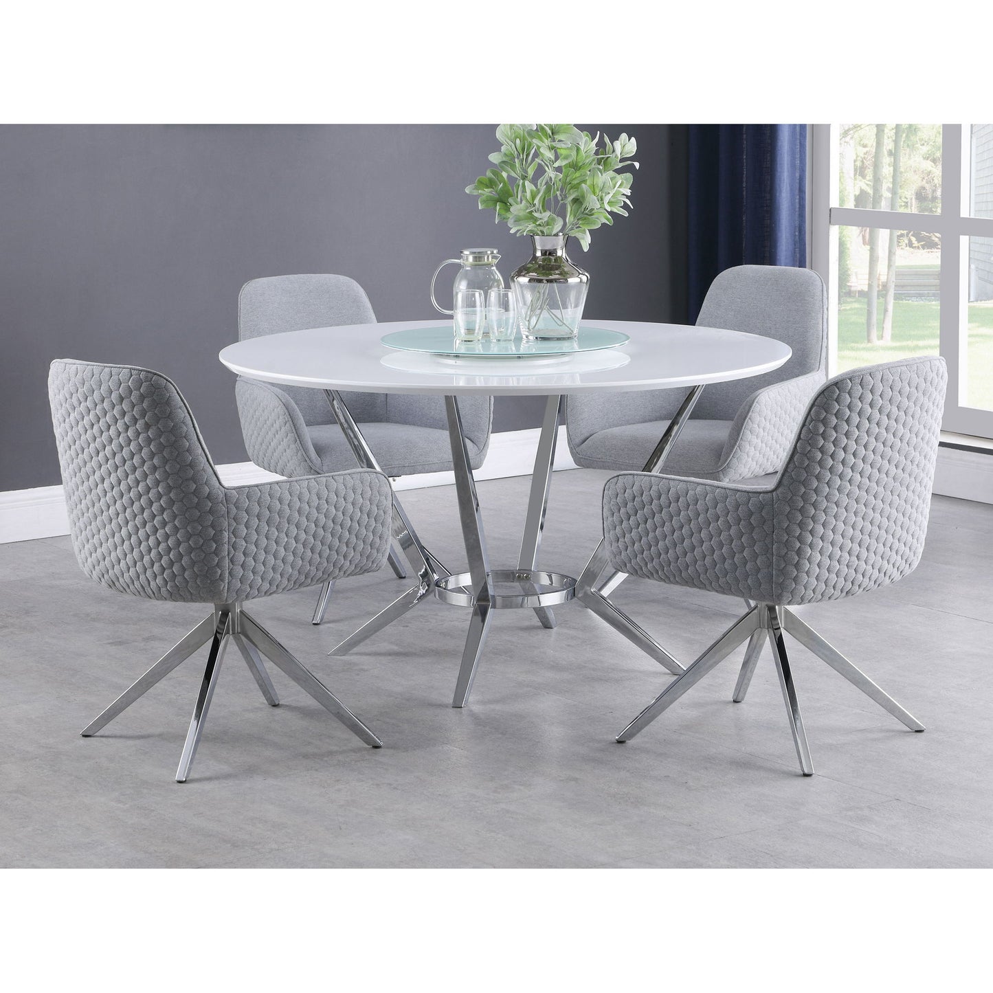 Anchor - 5 Piece Round Dining Table Set With Swivel Chairs - Gloss White