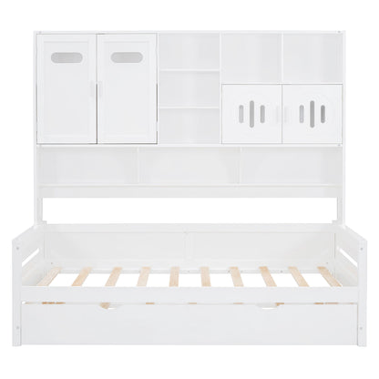 Daybed With All-In-One Cabinet And Shelf