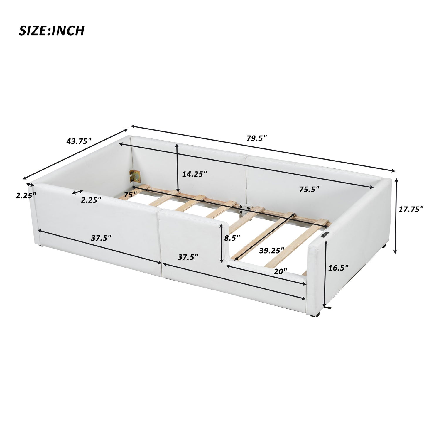 Platform Bed With Guardrail And Charging Station