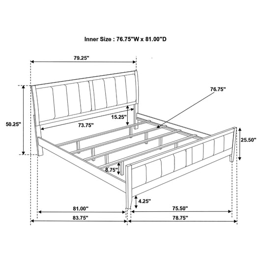 Eastern King Panel Bed With Upholstered Headboard And Footboard - Cappuccino