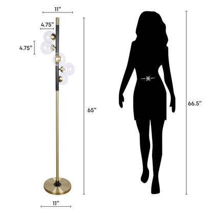 "Luminous Orbit" Metal Floor Lamp - Matte Black / Soft Gold / Clear