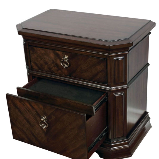 Nightstand With Carved Details, 2 Drawer - Espresso