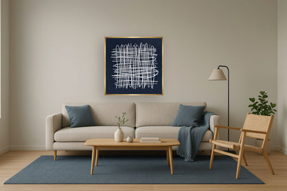 Ivory Tangle Lattice - 39" x 39" Framed Wall Art - Blue