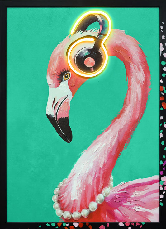 Groovy Flamingo Glow - 21" x 29" Framed Wall Art - Pink