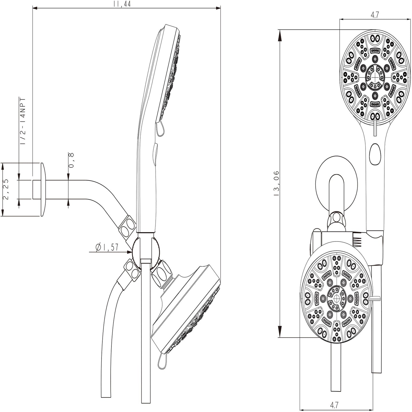 Multi Function Dual Shower Head 4.7" Rain Showerhead & 8 Function Hand Shower System - Brushed Nickel