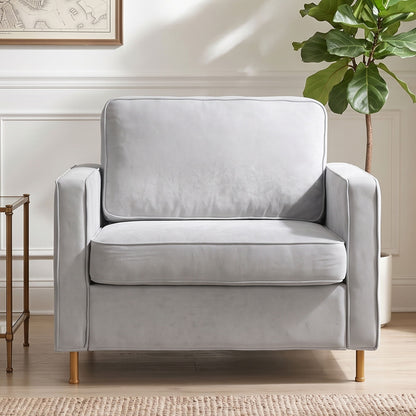 Accent Chair Upholstered Single Sofa With Square Arms, Sewn Pillow Back For Living Room