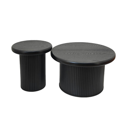 Fluted Cylinder Side Tables, Round End Tables For Living Room (Set of 2) - Black