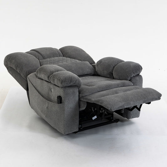 Ultra Wide Electric Lounge Chair With Hot Massage Heating And Auxiliary Standing Function, For Living Room - Gray