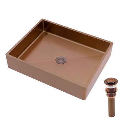 19" X 15" Stainless Steel Bathroom Sink With Pop Up Drain, Nano Surface - Rose Gold